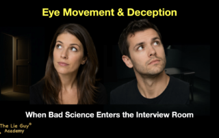Graphic showing two people looking in opposite directions under the headline “Eye Movement & Deception,” illustrating the unsupported claim that eye direction reveals deception in interviews.