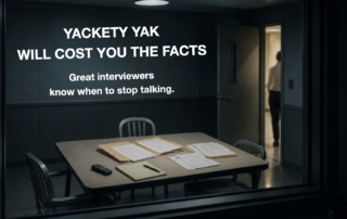 Law enforcement investigative interview room illustrating why great interviewers know when to stop talking to improve statement reliability and information gathering. Article focuses on investigative interviewing silence.