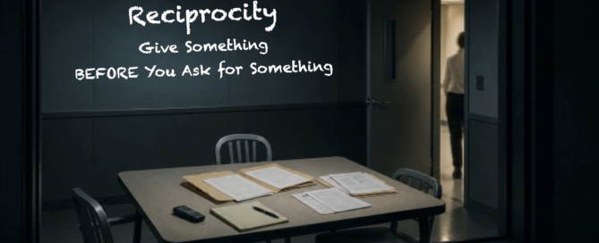 Interview room illustrating reciprocity: give something before you ask for something.