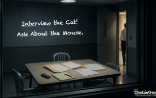 Investigative interview room with an empty table and open doorway, illustrating the importance of understanding the person before questioning the crime.